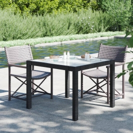 Mesa jardín vidrio templado ratán sintético 90x90x75 cm negro