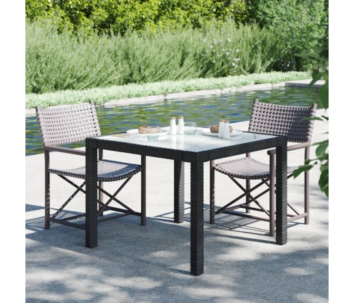 Mesa jardín vidrio templado ratán sintético 90x90x75 cm negro