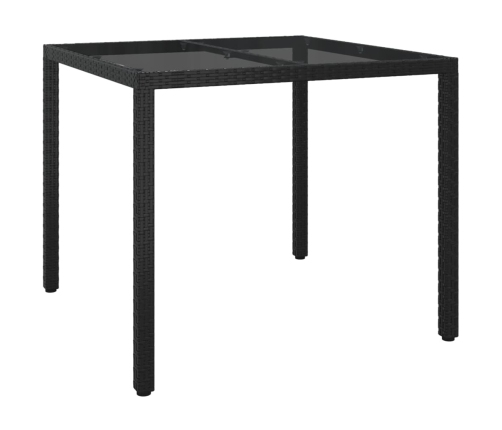 Mesa jardín vidrio templado ratán sintético 90x90x75 cm negro