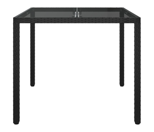 Mesa jardín vidrio templado ratán sintético 90x90x75 cm negro