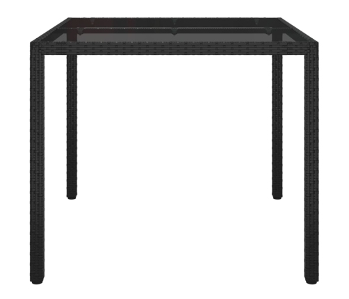 Mesa jardín vidrio templado ratán sintético 90x90x75 cm negro