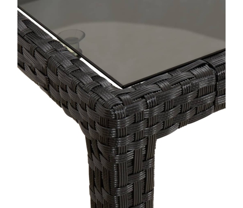 Mesa jardín vidrio templado ratán sintético 90x90x75 cm negro