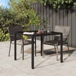 Mesa jardín vidrio templado ratán sintético 90x90x75 cm negro