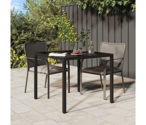 Mesa jardín vidrio templado ratán sintético 90x90x75 cm negro