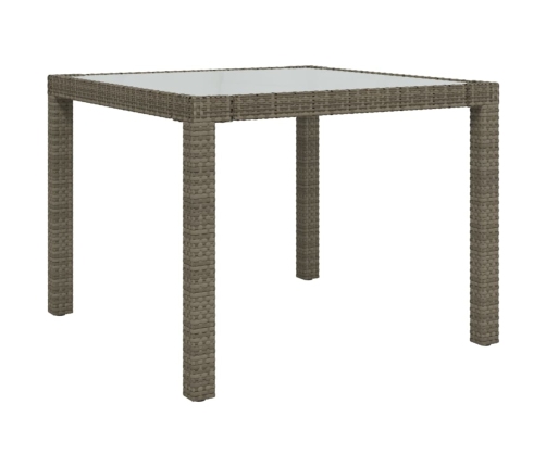 Mesa jardín vidrio templado ratán sintético 90x90x75 cm gris