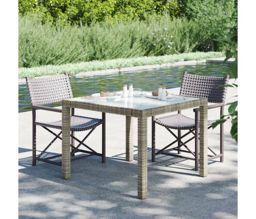 Mesa jardín vidrio templado ratán sintético 90x90x75 cm gris