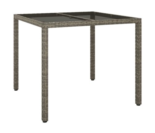 Mesa jardín vidrio templado ratán sintético 90x90x75 cm gris