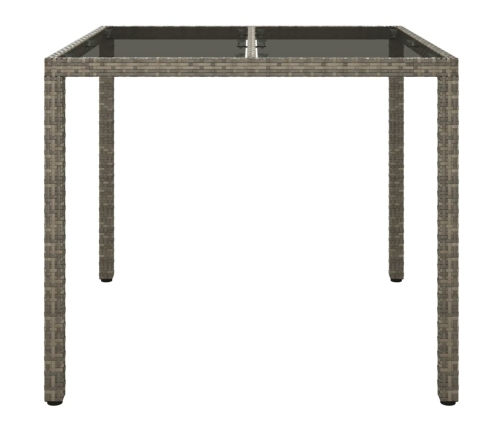 Mesa jardín vidrio templado ratán sintético 90x90x75 cm gris