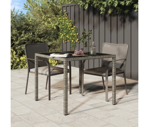 Mesa jardín vidrio templado ratán sintético 90x90x75 cm gris