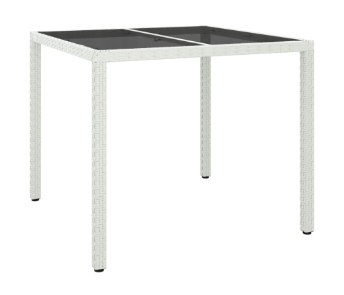 Mesa jardín vidrio templado ratán sintético 90x90x75 cm blanco