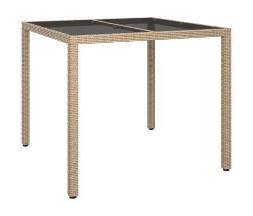 Mesa jardín vidrio templado ratán sintético 90x90x75 cm gris