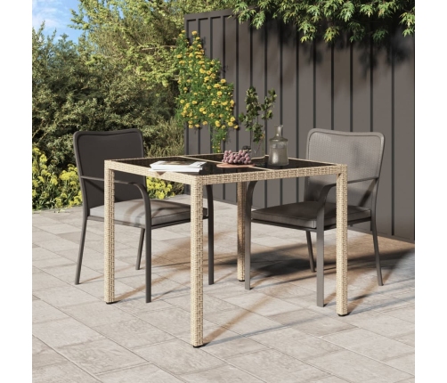 Mesa jardín vidrio templado ratán sintético 90x90x75 cm gris