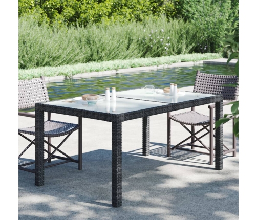 Mesa jardín vidrio templado ratán sintético 150x90x75 cm negro