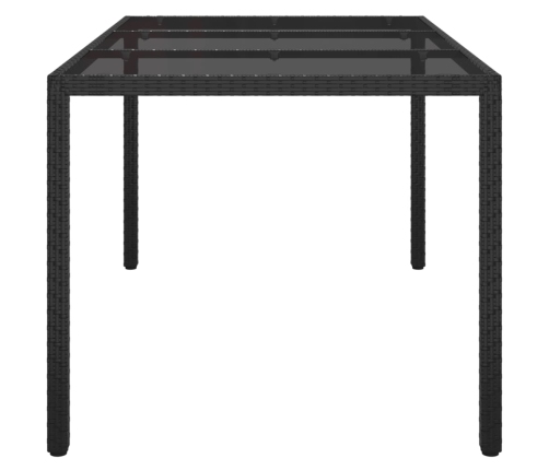 vidaXL Mesa jardín vidrio templado ratán sintético 150x90x75 cm negro