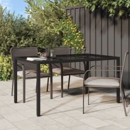 Mesa jardín vidrio templado ratán sintético 150x90x75 cm negro