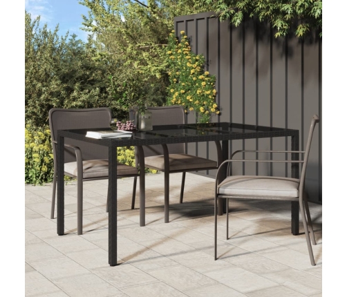 vidaXL Mesa jardín vidrio templado ratán sintético 150x90x75 cm negro