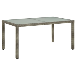 Mesa de jardín vidrio templado ratán sintético gris 150x90x75cm