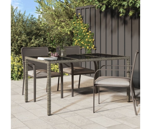 Mesa jardín vidrio templado ratán sintético 150x90x75 cm gris