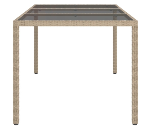 vidaXL Mesa jardín vidrio templado ratán sintético 150x90x75 cm beige