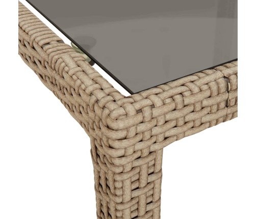 vidaXL Mesa jardín vidrio templado ratán sintético 150x90x75 cm beige