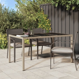 Mesa jardín vidrio templado ratán sintético 150x90x75 cm beige