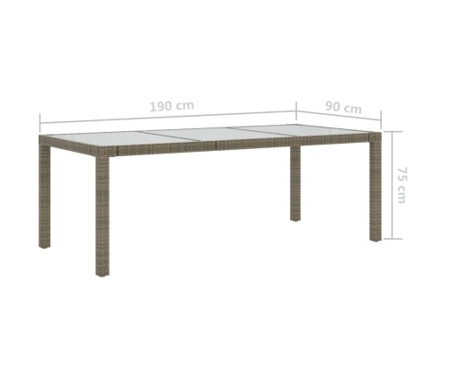 Mesa jardín vidrio templado ratán sintético gris 190x90x75 cm