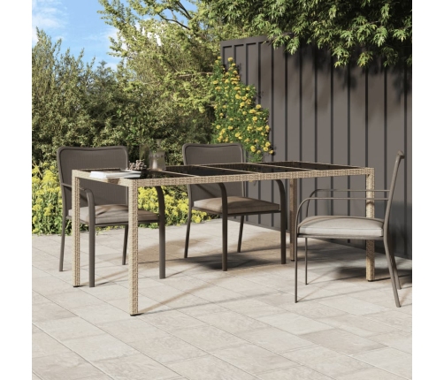 Mesa jardín vidrio templado ratán sintético beige 190x90x75 cm