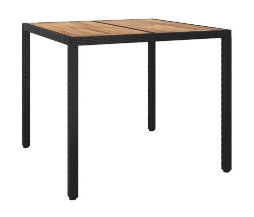 vidaXL Mesa de jardín ratán PE madera acacia maciza negra 90x90x75 cm