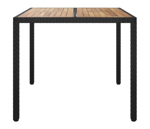 vidaXL Mesa de jardín ratán PE madera acacia maciza negra 90x90x75 cm