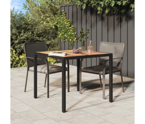 vidaXL Mesa de jardín ratán PE madera acacia maciza negra 90x90x75 cm