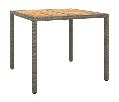 Mesa de jardín ratán PE madera acacia maciza gris 90x90x75 cm