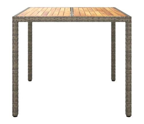 Mesa de jardín ratán PE madera acacia maciza gris 90x90x75 cm