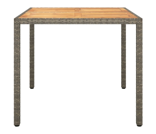 Mesa de jardín ratán PE madera acacia maciza gris 90x90x75 cm