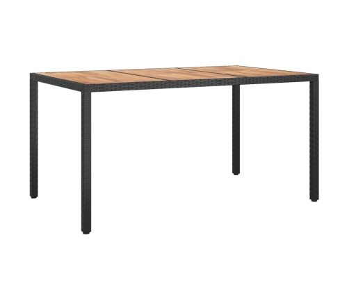 Mesa de jardín madera acacia ratán sintético negro 150x90x75 cm