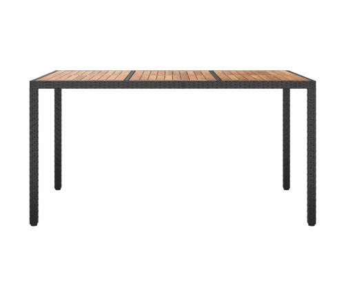 Mesa de jardín madera acacia ratán sintético negro 150x90x75 cm