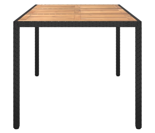 Mesa de jardín madera acacia ratán sintético negro 150x90x75 cm