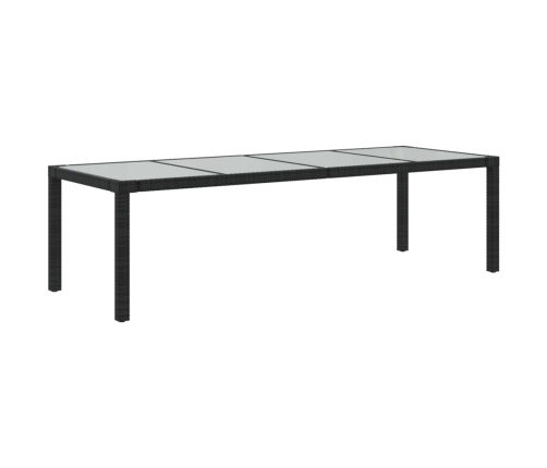 Mesa de jardín de vidrio templado ratán PE negra 250x100x75 cm