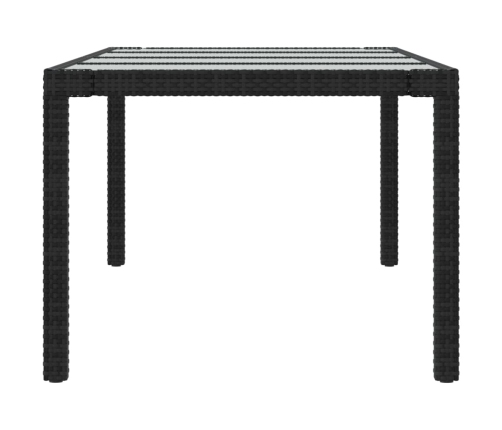 Mesa de jardín de vidrio templado ratán PE negra 250x100x75 cm