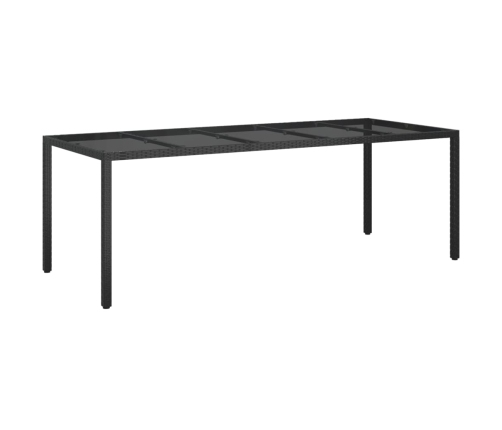 Mesa de jardín de vidrio templado ratán PE negra 250x100x75 cm