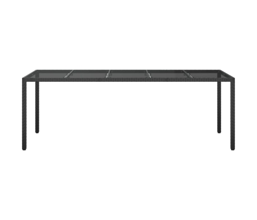 Mesa de jardín de vidrio templado ratán PE negra 250x100x75 cm