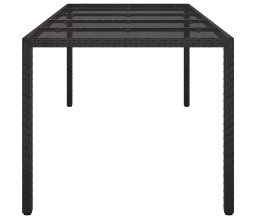 Mesa de jardín de vidrio templado ratán PE negra 250x100x75 cm