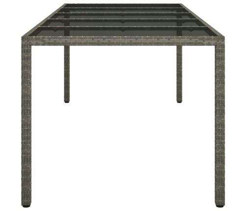 vidaXL Mesa de jardín de vidrio templado ratán PE gris 250x100x75 cm