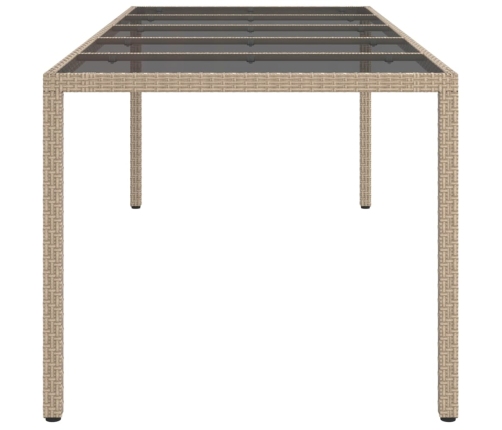 Mesa de jardín de vidrio templado ratán PE beige 250x100x75 cm