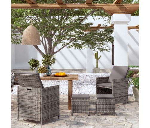 Conjunto de silla de jardín y taburete 4 piezas ratán PE gris