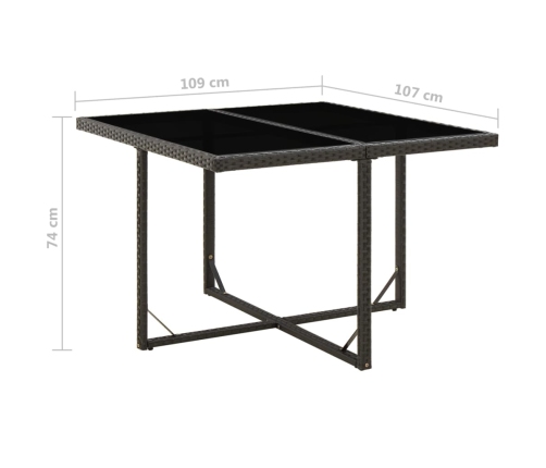 vidaXL Mesa de jardín ratán sintético y vidrio negra 109x107x74 cm