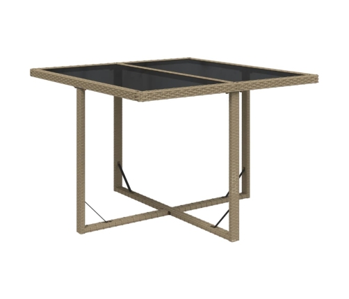 Mesa de jardín ratán sintético y vidrio beige 109x107x74 cm