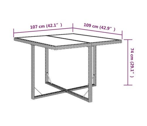 Mesa de jardín ratán sintético y vidrio beige 109x107x74 cm