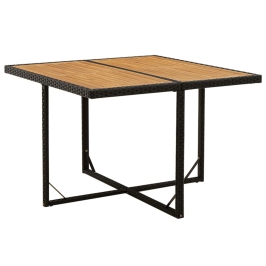 Mesa de jardín ratán sintético madera acacia negro 109x107x74cm