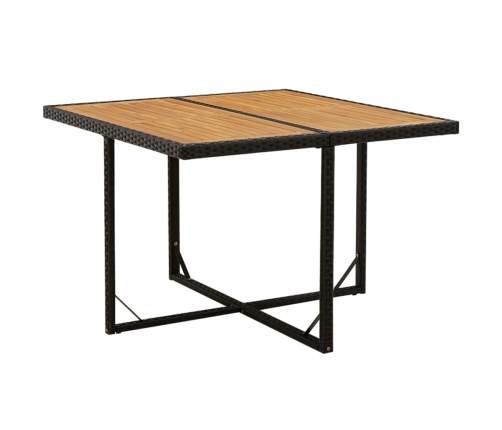 Mesa de jardín ratán sintético madera acacia negro 109x107x74cm