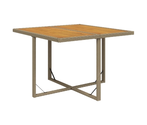 vidaXL Mesa de jardín ratán sintético madera acacia beige 109x107x74cm